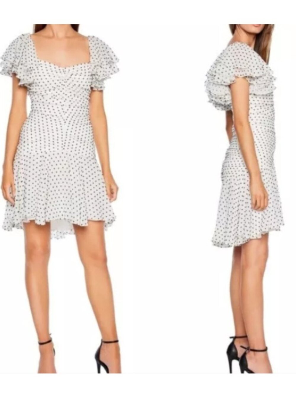 Bardot (Anthropologie) NWT Jessi Polka Dot Dress White/Black Ruched Bodice Large